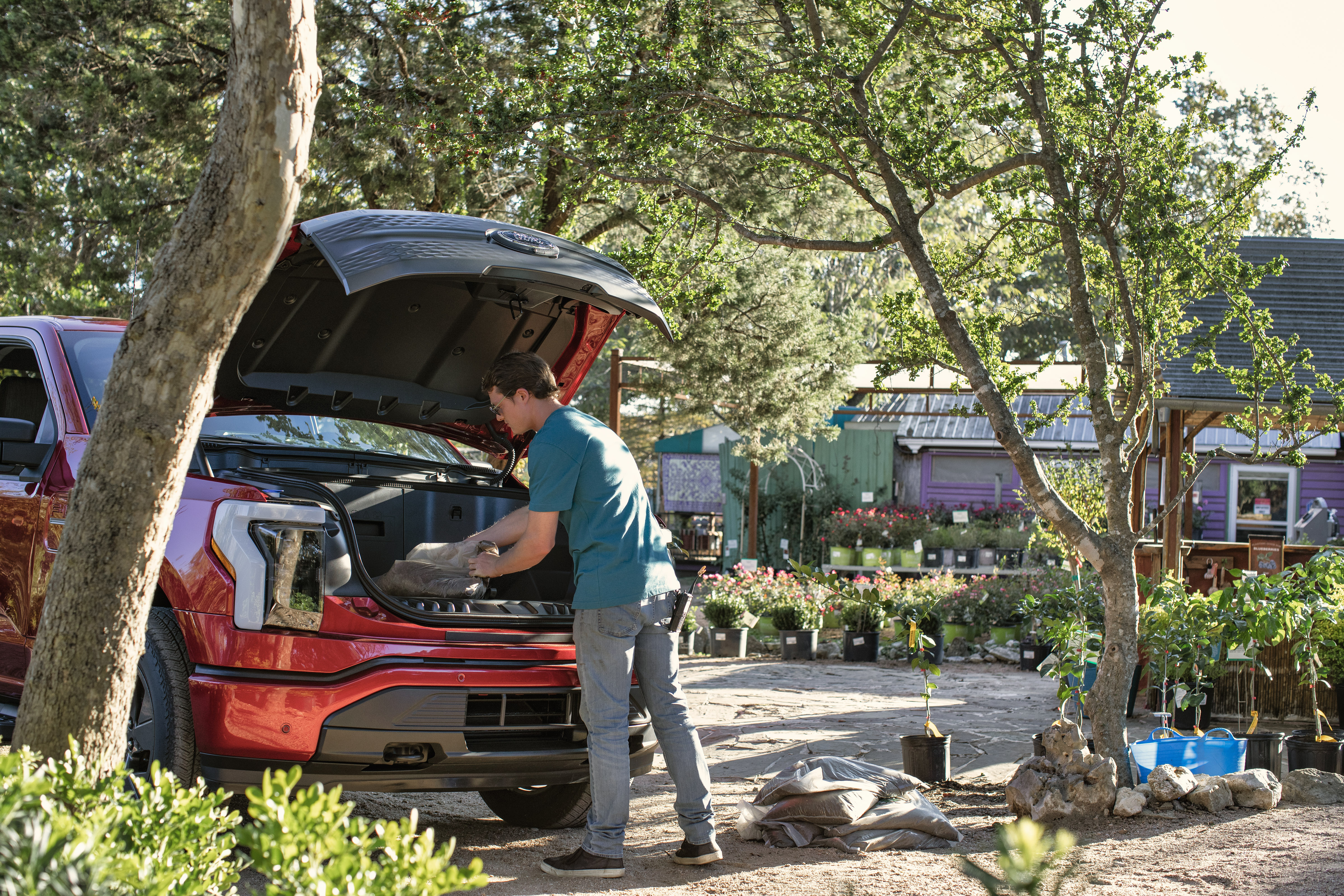 Ford F-150 Lightning with available features shown.